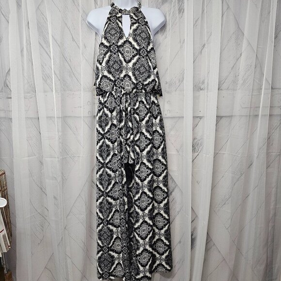 NWT As U Wish Black White Boho Sleeveless Mandala Shorts Romper Maxi Skirting L - Picture 1 of 11